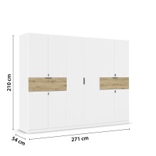 Drehtürenschrank >Ticao< 2 Schübe, 3 Stangen, weiß / Eiche Artisan Dekor - 271x210x54 (BxHxT)