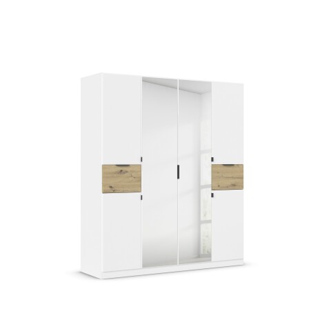 Drehtürenschrank >Ticao< 2 Schübe, weiß / Eiche Artisan Dekor / Spiegel - 181x210x54cm (B/H/T)