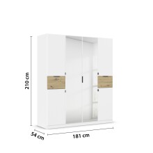 Drehtürenschrank >Ticao< 2 Schübe, weiß / Eiche Artisan Dekor / Spiegel - 181x210x54cm (B/H/T)