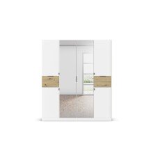 Drehtürenschrank >Ticao< 2 Schübe, weiß / Eiche Artisan Dekor / Spiegel - 181x210x54cm (B/H/T)