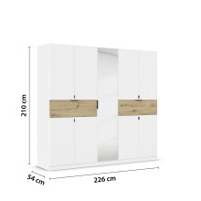 Drehtürenschrank >Ticao< 2 Schübe, weiß / Eiche Artisan Dekor / Spiegel - 226x210x54cm (B/H/T)