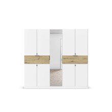 Drehtürenschrank >Ticao< 2 Schübe, weiß / Eiche Artisan Dekor / Spiegel - 226x210x54cm (B/H/T)