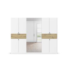 Drehtürenschrank >Ticao< 2 Schübe, weiß / Eiche Artisan Dekor / Spiegel - 271x210x54cm (B/H/T)