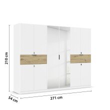 Drehtürenschrank >Ticao< 2 Schübe, weiß / Eiche Artisan Dekor / Spiegel - 271x210x54cm (B/H/T)