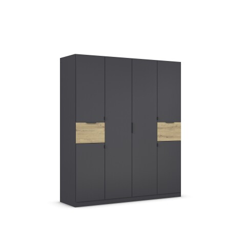 Drehtürenschrank >Ticao< 2 Schübe, grau metallic / Eiche Artisan Dekor - 181x210x54 (BxHxT)