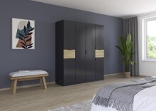 Drehtürenschrank >Ticao< 2 Schübe, grau metallic / Eiche Artisan Dekor - 181x210x54 (BxHxT)