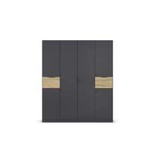 Drehtürenschrank >Ticao< 2 Schübe, grau metallic / Eiche Artisan Dekor - 181x210x54 (BxHxT)