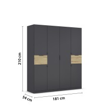 Drehtürenschrank >Ticao< 2 Schübe, grau metallic / Eiche Artisan Dekor - 181x210x54 (BxHxT)