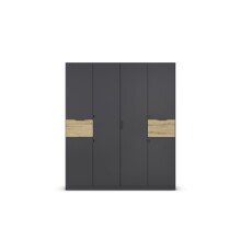 Drehtürenschrank >Ticao< 2 Schübe, grau metallic / Eiche Artisan Dekor - 181x210x54 (BxHxT)