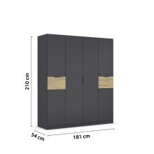 Drehtürenschrank >Ticao< 2 Schübe, grau metallic / Eiche Artisan Dekor - 181x210x54 (BxHxT)