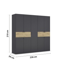 Drehtürenschrank >Ticao< 2 Schübe, in grau metallic / Eiche Artisan - 226x210x54 (BxHxT)