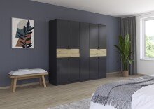 Drehtürenschrank >Ticao< 2 Schübe, in grau metallic / Eiche Artisan - 226x210x54 (BxHxT)