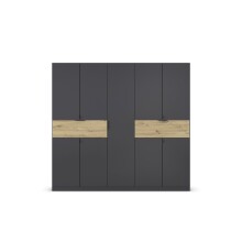 Drehtürenschrank >Ticao< 2 Schübe, in grau metallic / Eiche Artisan - 226x210x54 (BxHxT)