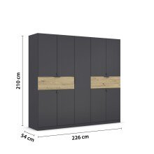 Drehtürenschrank >Ticao< 2 Schübe, in grau metallic / Eiche Artisan - 226x210x54 (BxHxT)