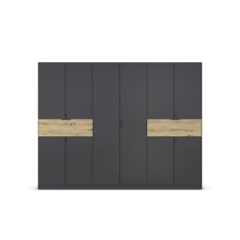 Drehtürenschrank >Ticao< 2 Schübe, in grau metallic / Eiche Artisan - 271x210x54 (BxHxT)