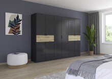 Drehtürenschrank >Ticao< 2 Schübe, in grau metallic / Eiche Artisan - 271x210x54 (BxHxT)