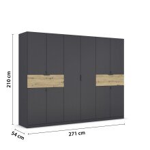 Drehtürenschrank >Ticao< 2 Schübe, in grau metallic / Eiche Artisan - 271x210x54 (BxHxT)
