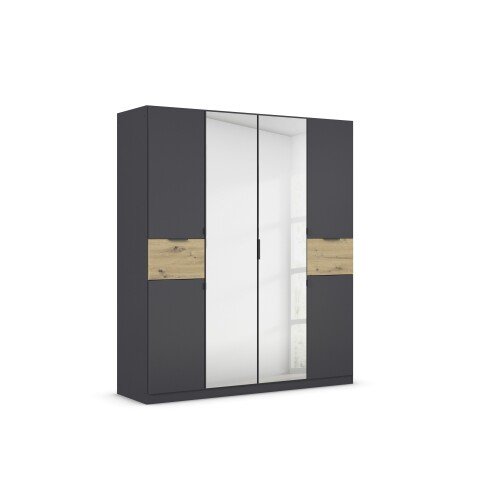 Drehtürenschrank >Ticao< grau metallic / Eiche Artisan Dekor / Spiegel - 181x210x54cm (B/H/T)