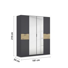 Drehtürenschrank >Ticao< grau metallic / Eiche Artisan Dekor / Spiegel - 181x210x54cm (B/H/T)