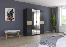 Drehtürenschrank >Ticao< grau metallic / Eiche Artisan Dekor / Spiegel - 181x210x54cm (B/H/T)