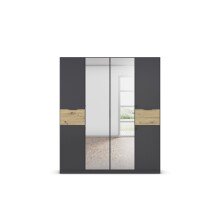 Drehtürenschrank >Ticao< grau metallic / Eiche Artisan Dekor / Spiegel - 181x210x54cm (B/H/T)