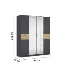 Drehtürenschrank >Ticao< grau metallic / Eiche Artisan Dekor / Spiegel - 181x210x54cm (B/H/T)