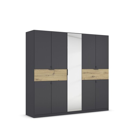 Drehtürenschrank >Ticao< grau metallic / Eiche Artisan Dekor / Spiegel - 226x210x54cm (B/H/T)