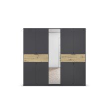 Drehtürenschrank >Ticao< grau metallic / Eiche Artisan Dekor / Spiegel - 226x210x54cm (B/H/T)