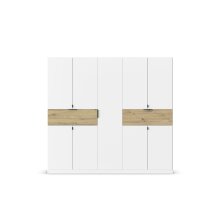 Drehtürenschrank >Ticao< 2 Schübe, 3 Stangen, weiß / Eiche Artisan Dekor - 226x210x54 (BxHxT)