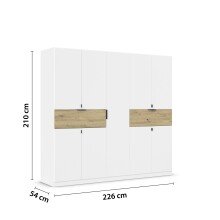 Drehtürenschrank >Ticao< 2 Schübe, 3 Stangen, weiß / Eiche Artisan Dekor - 226x210x54 (BxHxT)