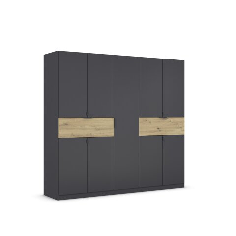 Drehtürenschrank >Ticao< 2 Schübe, in grau metallic / Eiche Artisan Dekor - 226x210x54 (BxHxT)