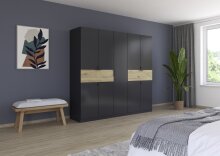 Drehtürenschrank >Ticao< 2 Schübe, in grau metallic / Eiche Artisan Dekor - 226x210x54 (BxHxT)