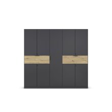 Drehtürenschrank >Ticao< 2 Schübe, in grau metallic / Eiche Artisan Dekor - 226x210x54 (BxHxT)