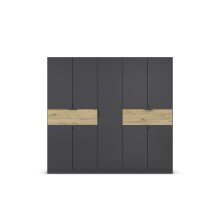 Drehtürenschrank >Ticao< 2 Schübe, in grau metallic / Eiche Artisan Dekor - 226x210x54 (BxHxT)