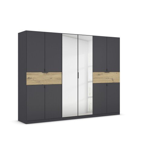 Drehtürenschrank >Ticao< grau metallic / Eiche Artisan Dekor / Spiegel - 271x210x54cm (B/H/T)