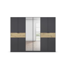 Drehtürenschrank >Ticao< grau metallic / Eiche Artisan Dekor / Spiegel - 271x210x54cm (B/H/T)