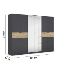 Drehtürenschrank >Ticao< grau metallic / Eiche Artisan Dekor / Spiegel - 271x210x54cm (B/H/T)
