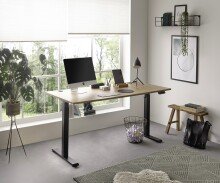 Schreibtisch >Ben< höhenverstellbar, Eiche Dekor / schwarz - 160x74/117x77cm (BxHxT)