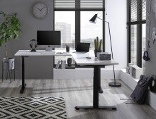 Eckschreibtisch >Ben< höhenverstellbar, weiss / schwarz - 180x74/117x177cm (BxHxT)