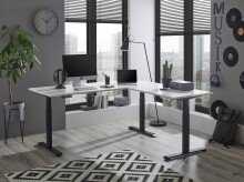 Eckschreibtisch >Ben< höhenverstellbar, weiss / schwarz - 180x74/117x177cm (BxHxT)