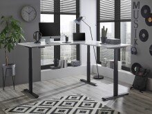 Eckschreibtisch >Ben< höhenverstellbar, weiss / schwarz - 180x74/117x177cm (BxHxT)