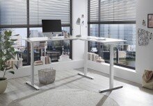 Eckschreibtisch >Ben< höhenverstellbar bis 117cm, weiss - 180x74/117x177cm (BxHxT)