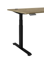 Eckschreibtisch >Ben< höhenverstellbar, Eiche Dekor / schwarz - 180x74/117x177cm (BxHxT)