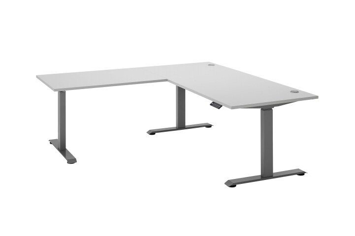 Eckschreibtisch >Ben< höhenverstellbar, weiss / silber - 180x74/117x177cm (BxHxT)