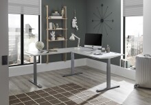 Eckschreibtisch >Ben< höhenverstellbar, weiss / silber - 180x74/117x177cm (BxHxT)