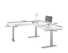 Eckschreibtisch >Ben< höhenverstellbar, weiss / silber - 180x74/117x177cm (BxHxT)