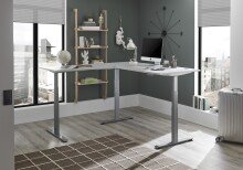 Eckschreibtisch >Ben< höhenverstellbar, weiss / silber - 180x74/117x177cm (BxHxT)