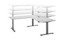 Eckschreibtisch >Ben< höhenverstellbar, weiss / silber - 180x74/117x177cm (BxHxT)