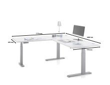 Eckschreibtisch >Ben< höhenverstellbar, weiss / silber - 180x74/117x177cm (BxHxT)