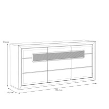 Sideboard >TIZANO< LED, Eiche Antik Dekor / Beige Glanz - 193,6x91,4x41,3cm (BxHxT)